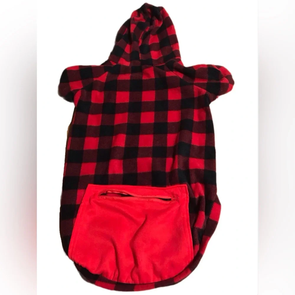 NWOT Red & Black Plaid Hooded Zipper Pocket Pet Sweatshirt for Dogs